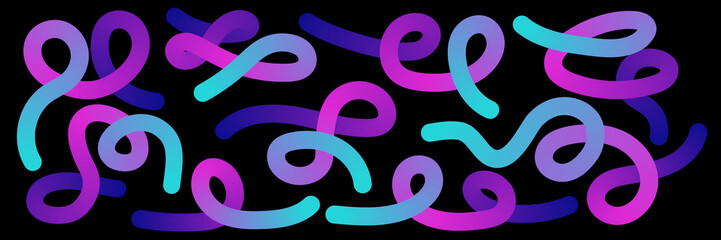 Obraz premium Abstract ribbon shapes with vibrant gradient colors on a black background. Dynamic, modern design suitable for digital art, branding, and creative projects. 