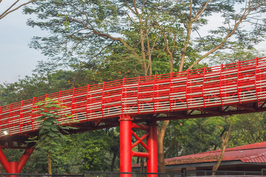 part of a skybridge or elevated walkway design in public park