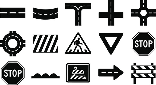 Set of 16 road traffic sign icons vector