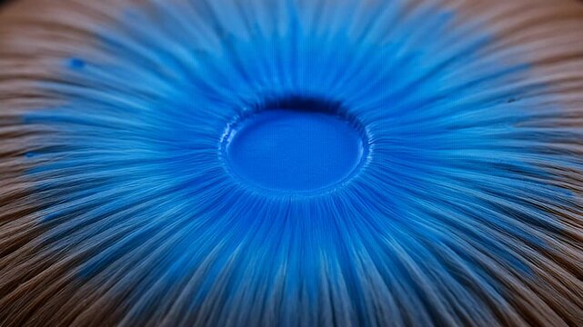 Abstract close up of blue paint covering brush with radial design