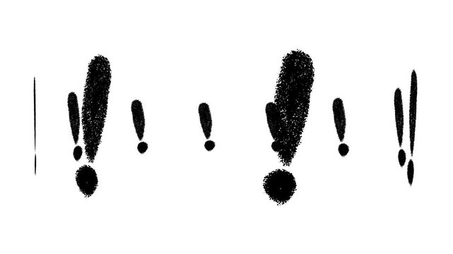 Black Exclamation Marks Animation with Charcoal Texture on White Background - Warning and Attention Element