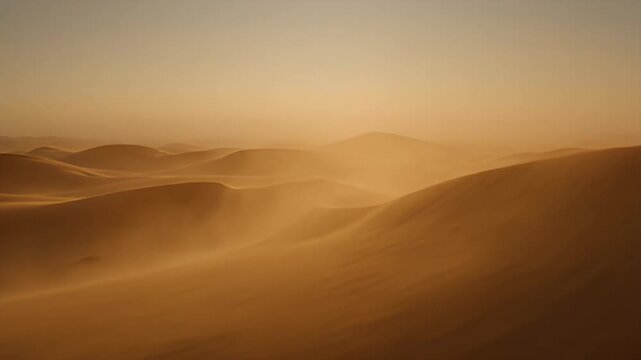 Serene view of undulating sand dunes at sunset bathed in golden light