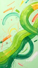 Obraz premium A vibrant abstract artwork with swirling green brushstrokes and colorful splatters