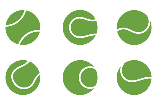 Tennis balls collection. Tennis ball silhouettes featuring various white seam patterns and curved line designs.  Vector illustration.