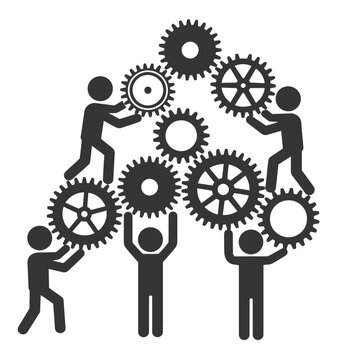 Businessman working with gear wheels representing teamwork technology and business solution concept vector illustration