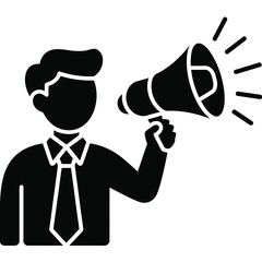 Fototapeta premium Businessman shouting an announcement through a megaphone in a business communication concept illustration