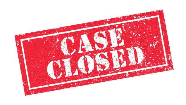 A red stamp with the words 'case closed' on a black background