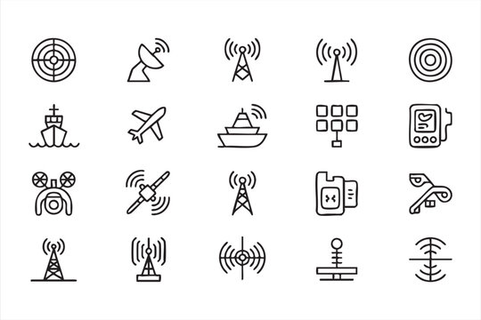 Simple Wireless Network and Satellite Icons for Telecom Concepts