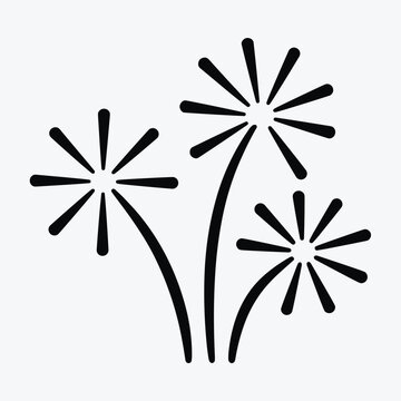 Stylized Black Outline Fireworks Bursting with Three Starburst Shapes Keywords: fireworks, celebration, explosion, burst