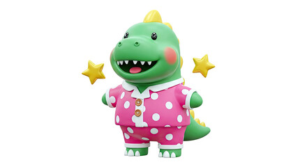 Fototapeta premium Happy 3D Cartoon Dinosaur in Pink Polka Dot Pajamas with Stars
