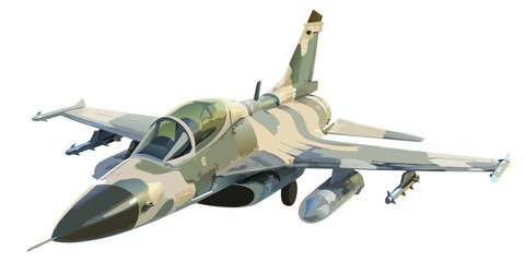 Stylized illustration of a military fighter jet in a dynamic pose © Raben