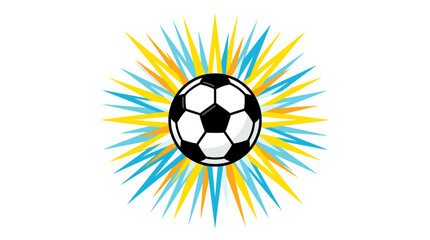 Obraz premium Soccer ball with burst of blue and yellow abstract shapes