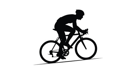 Fototapeta premium Professional cyclist silhouette riding a road bike, competitive bicycle racer in motion, black vector illustration of a male athlete cycling uphill isolated on White Background