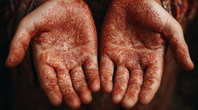 Close up of hands adorned with intricate henna patterns cultural art concept