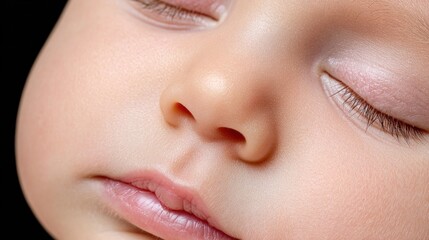 Fototapeta premium Close up of sleeping baby face showing closed eyes and smooth skin