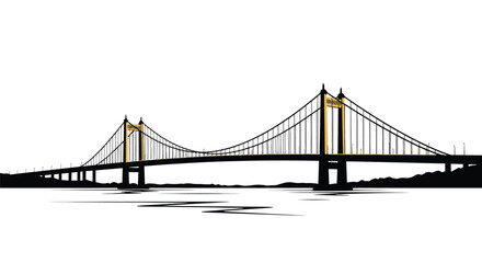 Obraz premium A black and white illustration of a suspension bridge over water