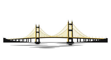 Obraz premium A striking illustration of a yellow suspension bridge over water