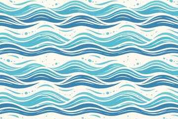 Seamless Background Pattern of Stylized Blue Sea Waves, Simple Flat Vector Illustration of Ocean Water Ripples with Bubbles and Foam, Ideal for Nautical Summer Themes and Textile Surface Design