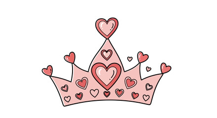 Pink heart shaped crown illustration isolated on white background