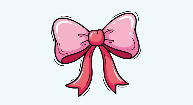 Pink ribbon bow illustration with cartoon style and simple design on white