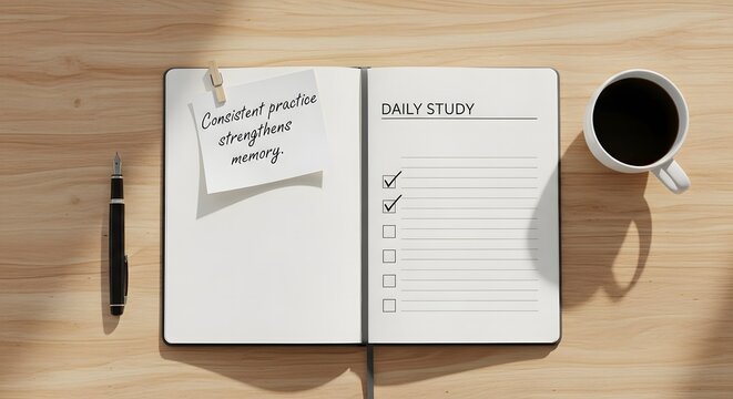 Daily Study Routine and Motivation with Coffee and Notebook