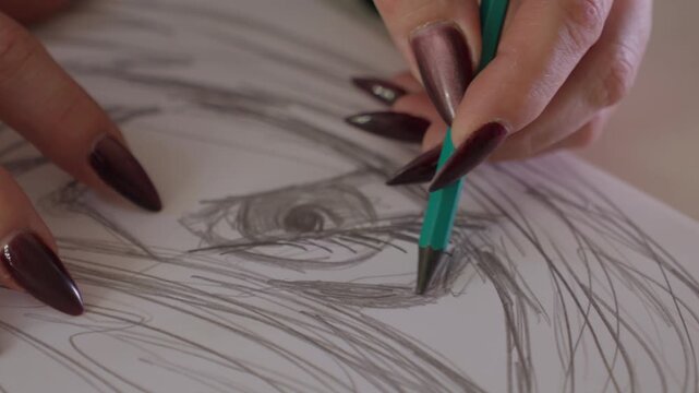 Detailed Eye Drawing. Closeup Of Hand Sketching Eye With Detailed Shading And Pencil Strokes. Artistic Portrayal Of Eye Through Detailed Hand Sketch Featuring Soft Shading And Fine Graphite Lines