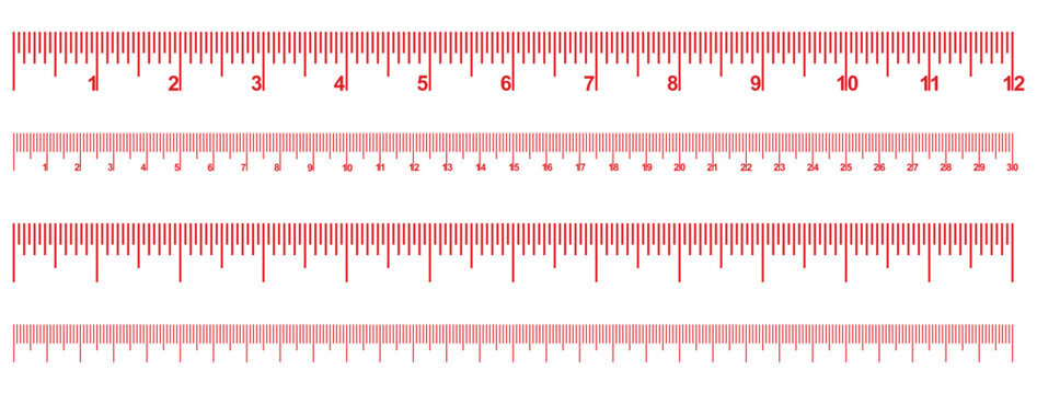 Ruler scale with markings and numbers in Inch centimeters and millimeters units, measuring metric scale, Measuring scale, markup rulers vector. Various measurement scales. Various measurement scales. 