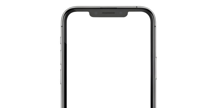 Newly released Apple smartphone, Iphone 13 pro max Silver color realistic 3d rendering, front screen mobile phones mockup on white background