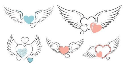 Obraz premium A collection of winged hearts in varying shades showcasing delicate line art silhouette high quality professional