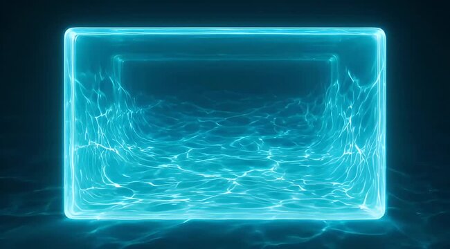 A surreal cube filled with abstract liquid light with a dark background