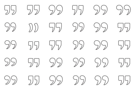 Set of quote mark, quotes icon, sign, symbol, emblem. Ditto marks icon set. Quotation marks. Dialogue discussion symbol for UI UX, website, mobile app. double quotation vector symbol. 