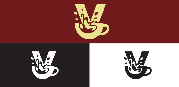 Creative Coffee Splash Letter V Logo