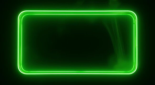 Bright green neon rectangular frame with rounded corners against dark background