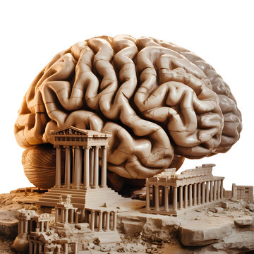 Ancient Greek Architecture Combined with Human Brain 3D Rendering