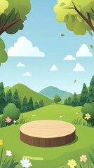 Naklejka premium cartoon outdoor grass trees booth poster background