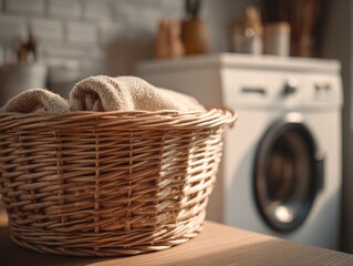 Obraz premium Washroom Basket with Washed Clothes