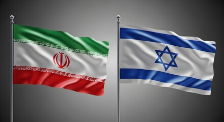 Naklejka premium Flags of iran and israel side by side on flagpoles
