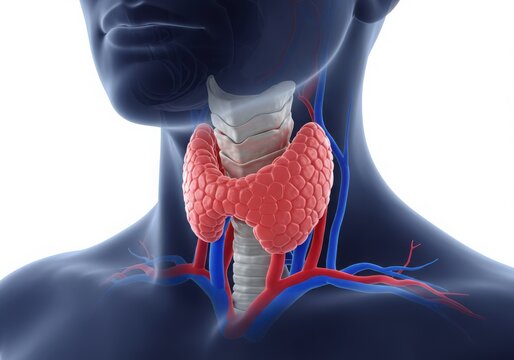 Anatomical illustration of the human thyroid gland and surrounding structures