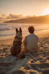 Fototapeta premium Beach Sunset with Dog