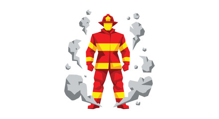 Fototapeta premium Brave Firefighter in Full Gear Surrounded by Smoke and Haze.