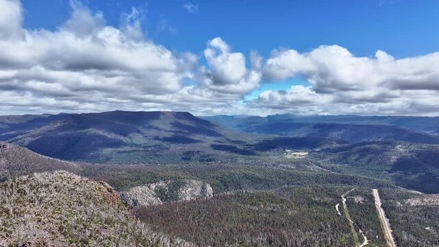 Spectacular footage of Fisher River Lookout Mersey Forest Tasmania Australia