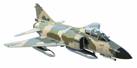 Illustration of a camouflaged phantom fighter jet in a side view © Prosanta