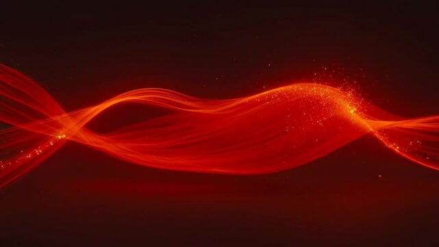Vibrant red light waves dynamically glow, forming captivating, intense abstract pattern. Powerful energy sweeps across dark background, creating mesmerizing modern visual effects