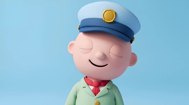 3D rendering of a charming cartoon train conductor with a gentle smile