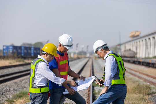 Railway Team Reviewing Freight Train Operation Plan