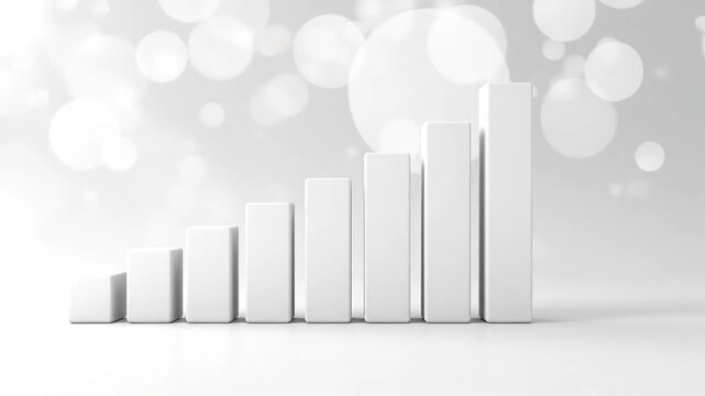 Set of 3D White Bar Charts Showing Growth Decline and Volatility