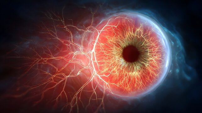 high resolution retinal fundus scan showing optic disc, macula and branching blood vessels, realistic ophthalmology imaging, medical diagnostic visualization