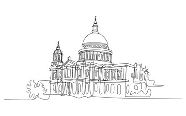 Obraz premium Famous Cathedral Landmark Line Drawing Architectural Sketch Minimalist Cityscape London Travel