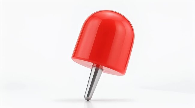 Close up of a bright red push pin on a white background