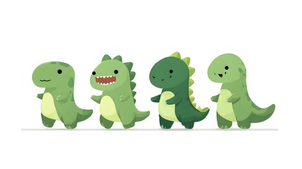 Fototapeta premium Cute Cartoon Dinosaurs Collection Vector Illustration.